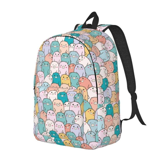 Yiaed Colorful Cute Pig Print Print Laptop Backpack Travel Canvas Backpack Vintage Aesthetic Backpack for School Knapsack Backpack Backpack for School-Medium