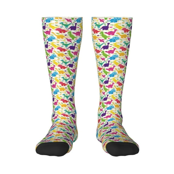 Yiaed Colorful Dinosaurs Print Great elasticity Adult Stockings Sports socks for Men and Women