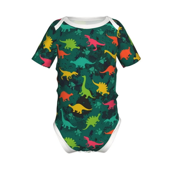 Yiaed Colorful Dinosaurs Print Infant Climbing Short Sleeve Onesie One-Piece Baby Bodysuit Clothes 0-12 Months -6 Months