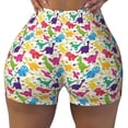 thumbnail image 1 of Yiaed Colorful Dinosaurs Print Women's Athletic Shorts Running Shorts Sporty Short High Waisted Elastic Workout Shorts for Yoga Gym Running & Sports -Large, 1 of 8