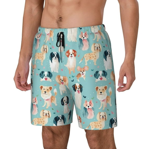 Yiaed Colorful Dog Print Mens Swim Trunks Bathing Suit Compression Liner Beach Swim Shorts Swimwear Quick Dry Zipper Pocket No-Chafing Board Short-