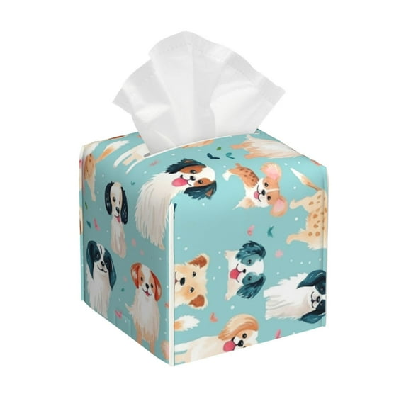 Yiaed Colorful Dog Print Tissue Box Cover, PU Leather Decorative Organizer for Tabletop, Bathroom, Car, Office Creative Decorative