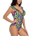 thumbnail image 1 of Yiaed Colorful Easter Eggs1 Print Women's Ruffled One Piece Swimsuit V Neck Swimwear Slimming Monokini for Woman-Medium, 1 of 8