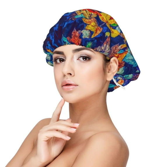 Yiaed Colorful Fall Leaves Print Satin Bonnet Silk Bonnet Hair Bonnet for Sleeping Hair Bonnets