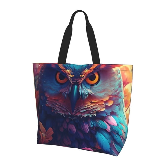 Yiaed Colorful Feather Owl Print Handbag for Women Tote Purse Shoulder Bag Large Fashion Hobo Purse Handbag Shopping Tote