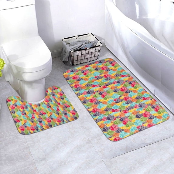 Yiaed Colorful Fish 2 Print Bathroom Mat Set 2 Pieces Mat Anti-Skid Pad Ultra Soft and Absorbent Bathroom Bath Mat Contour Bath Rugs for Toilet Base