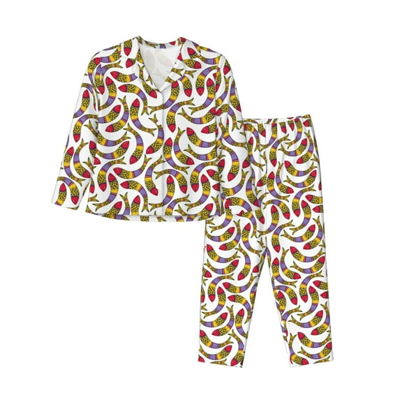 Yiaed Colorful Fishes Print Pajamas Women's Long Sleeve Sleepwear Soft Button Down Loungewear Pjs Lounge Set Nightwear Womens Pajama Pants-XX-Large