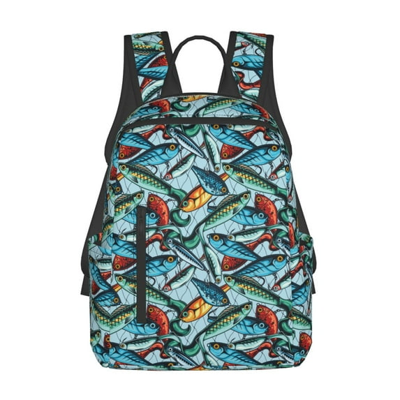 Yiaed Colorful Fishing Baits Print Lightweight Backpack Travel Backpacks Hiking Daypack for Women Men