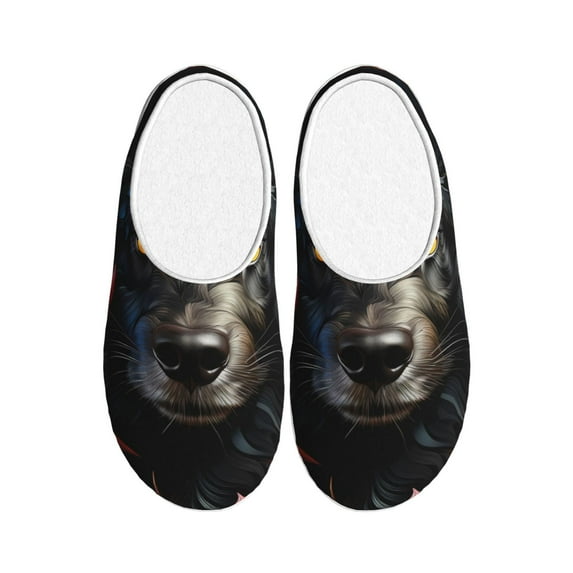 Yiaed Colorful Floral Black Dog Print Slippers Fuzzy Warm Cozy Slippers Non Slip House Slippers For Indoor Outdoor Slippers House Slippers-37/38