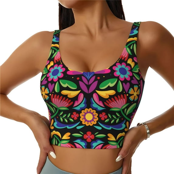 Yiaed Colorful Floral Embroidery Mexican Print Ladies Waistcoat Women Sports Vest Vest Sports Women Sports Top Yoga Vest for women-X-Large
