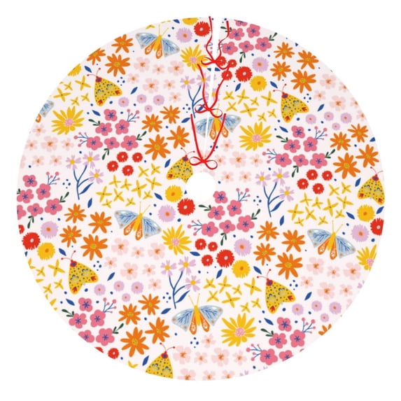 Yiaed Colorful Floral Print Christmas Tree Skirt , Tree SkirtsTree Mat for Christmas Winter Holiday Indoor Decorations-36"