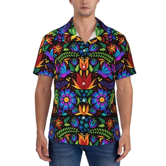 Yiaed Colorful Floral Print Hawaiian Shirt for Men Short Sleeve Button Down Shirts Beach Shirts for Men-X-Large