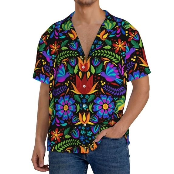 Yiaed Colorful Floral Print Mens Casual Wrinkle Free Shirts Short Sleeve Button Down Summer Stretch Dress Shirt-X-Large