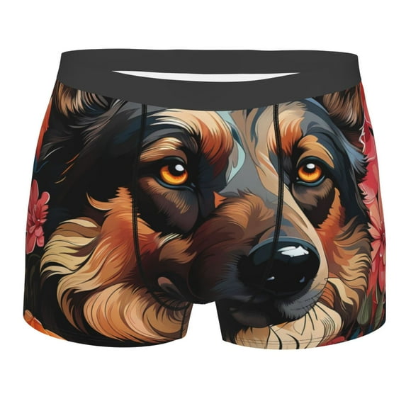 Yiaed Colorful Flower German Shepherd Print Men's Soft Cotton Boxer Shorts Breathable Boxers Underwear Moisture-Wicking Underwear Stretch Boxer Briefs for Man-X-Large
