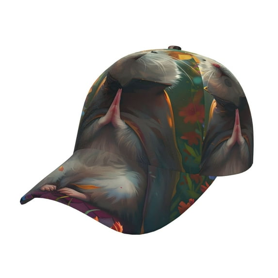 Yiaed Colorful Flower Meditating Hamster Print Cap Adjustable Size for Running Workouts and Outdoor Activities All Seasons