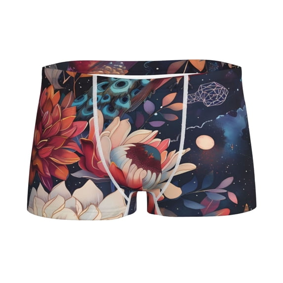 Yiaed Colorful Flower Peacock Print Boys' Boxer Briefs Cotton Casual Stretch Comfort Boys Boxers - Kids Boxer Briefs Underwear for Boys (6-18)-Large