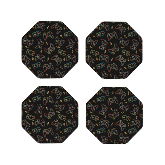 Yiaed Colorful Game Controller Print Leather Coasters for Drinks - Cup Coasters Coffee Table Kitchen Table Bar, Home & Office Gifts Handmade Drink Coasters-Octagon