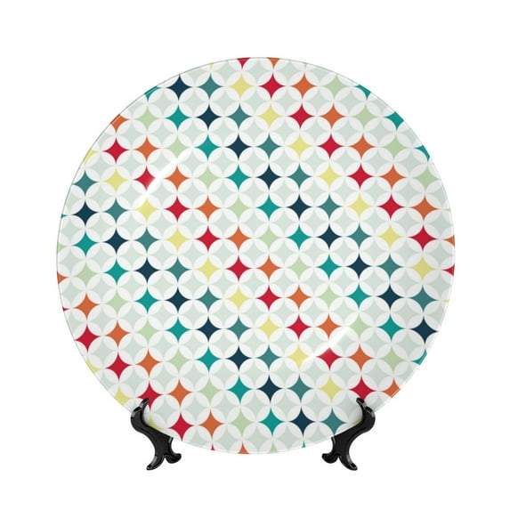 Yiaed Colorful Geometric Print Bone China Decorative Plate Ceramic Dinner Plates Art Crafts with Display Stand-6in