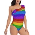thumbnail image 1 of Yiaed Colorful Glitter Rainbow Print Women One Piece Swimsuits Tummy Control One Shoulder Bathing Suits Pattern Ruffle Swimwear-XX-Large, 1 of 8