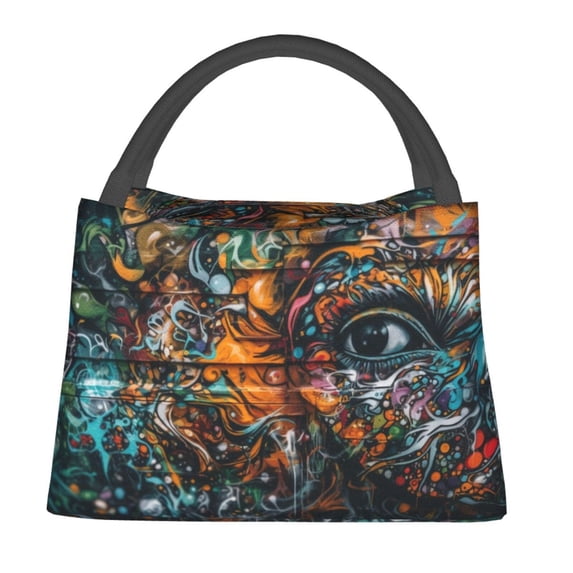 Yiaed Colorful Graffiti Abstract Eye Print Lunch box lunch bag Portable Insulated Lunch Box for Women Men Cooler Tote Bag with Front Pocket for Work Picnic Travel