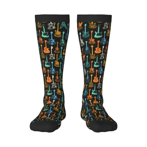 Yiaed Colorful Guitar Print Great elasticity Adult Stockings Sports socks for Men and Women