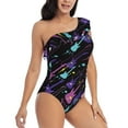 thumbnail image 1 of Yiaed Colorful Guitar Print Women One Piece Swimsuits Tummy Control One Shoulder Bathing Suits Pattern Ruffle Swimwear-Small, 1 of 8