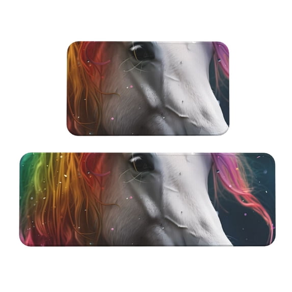 Yiaed Colorful Haired White Horse Kitchen Rugs Sets of 2 Kitchen Mats Cushioned Anti Fatigue Kitchen Rug Tapetes Para Cocina for Sink,Laundry Room