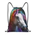 thumbnail image 1 of Yiaed Colorful Haired White Horse Print Drawstring Bags Drawstring Backpack Bulk String Back Pack Gym Sport Bag-Medium, 1 of 5
