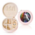 thumbnail image 1 of Yiaed Colorful Haired White Horse Print Travel Jewelry Case Bridesmaid Gift Boxes Jewelry Travel Organizer Small Round Jewelry Box Mini Storage-Pink, 1 of 7