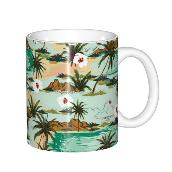 Yiaed Colorful Hawaii Palms Print Ceramics Coffee,Large Handle Design,Extra Large Tea and Coffee Cup for Office and Home Mugs
