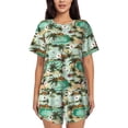 thumbnail image 1 of Yiaed Colorful Hawaii Palms Print Short Sleeve Pajama Sets for Women Casual Crew Neck 2 Piece Lounge Sets Women's Short-Sleeved Pajama-3X-Large, 1 of 5