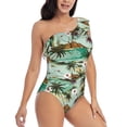 thumbnail image 1 of Yiaed Colorful Hawaii Palms Print Women One Piece Swimsuits Tummy Control One Shoulder Bathing Suits Pattern Ruffle Swimwear-Large, 1 of 8