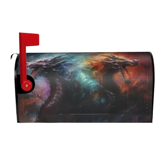 Yiaed Colorful Ink Style Dragon Print Mailbox Covers, Magnetic Mailbox Cover, Mail Box Covers for Garden Outdoor Decor Box Covers-21x18 in