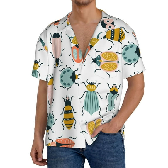 Yiaed Colorful Insects Print Mens Casual Wrinkle Free Shirts Short Sleeve Button Down Summer Stretch Dress Shirt-XX-Large