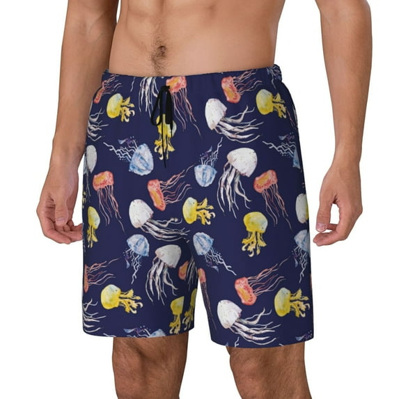 Yiaed Colorful Jellyfish Print Mens Swim Trunks Bathing Suit Compression Liner Beach Swim Shorts Swimwear Quick Dry Zipper Pocket No-Chafing Board Short-XX-Large