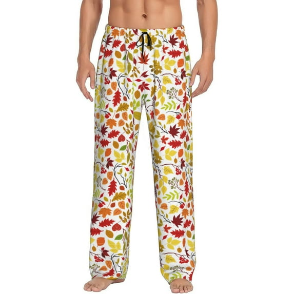 Yiaed Colorful Leaves Print Men's Lounge Pants, Loose PJ Bottoms, Long Pajama Pants for Men-X-Large