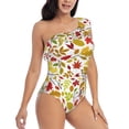 thumbnail image 1 of Yiaed Colorful Leaves Print Women One Piece Swimsuits Tummy Control One Shoulder Bathing Suits Pattern Ruffle Swimwear-X-Large, 1 of 1