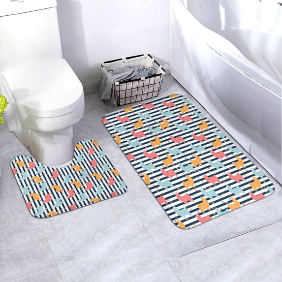 Yiaed Colorful Llama Print Bathroom Mat Set 2 Pieces Mat Anti-Skid Pad Ultra Soft and Absorbent Bathroom Bath Mat Contour Bath Rugs for Toilet Base