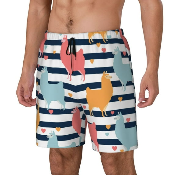 Yiaed Colorful Llama Print Mens Swim Trunks Bathing Suit Compression Liner Beach Swim Shorts Swimwear Quick Dry Zipper Pocket No-Chafing Board Short-3X-Large