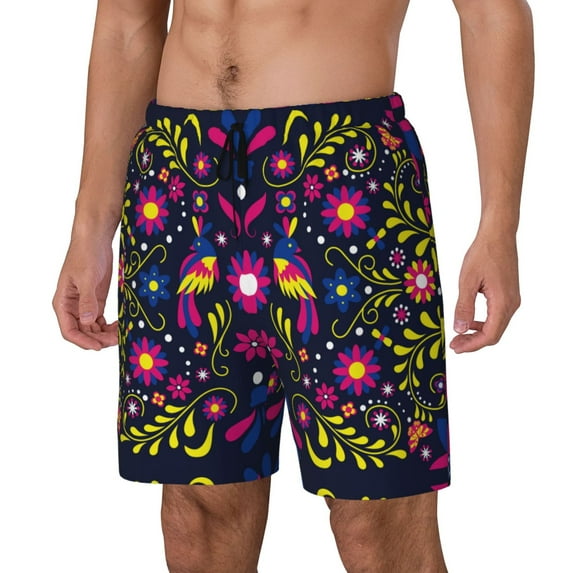 Yiaed Colorful Mexican Print Mens Swim Trunks Bathing Suit Compression Liner Beach Swim Shorts Swimwear Quick Dry Zipper Pocket No-Chafing Board Short-X-Large
