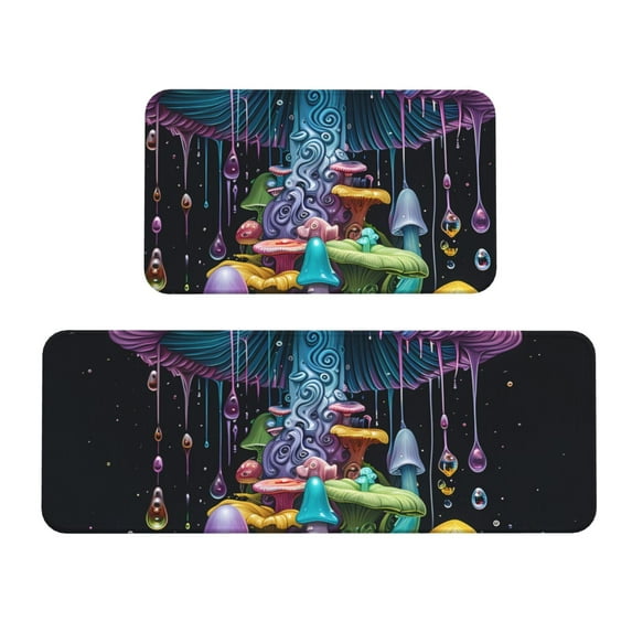 Yiaed Colorful Mushroom Kitchen Rugs Sets of 2 Kitchen Mats Cushioned Anti Fatigue Kitchen Rug Tapetes Para Cocina for Sink,Laundry Room