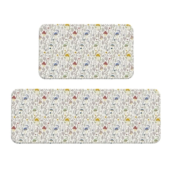 Yiaed Colorful Mushrooms and Plants Kitchen Rugs Sets of 2 Kitchen Mats Cushioned Anti Fatigue Kitchen Rug Tapetes Para Cocina for Sink,Laundry Room