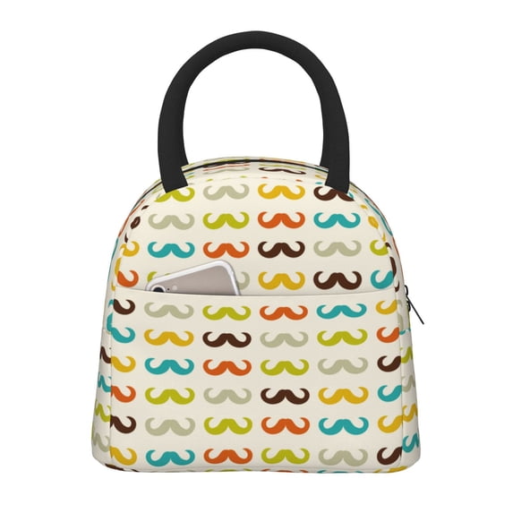 Yiaed Colorful Mustache Print Lunch Bag Adult Insulated Lunch Box, Leakproof Cooler Food Lunch Containers Reusable High Capacity Lunch Tote Bags-One Size