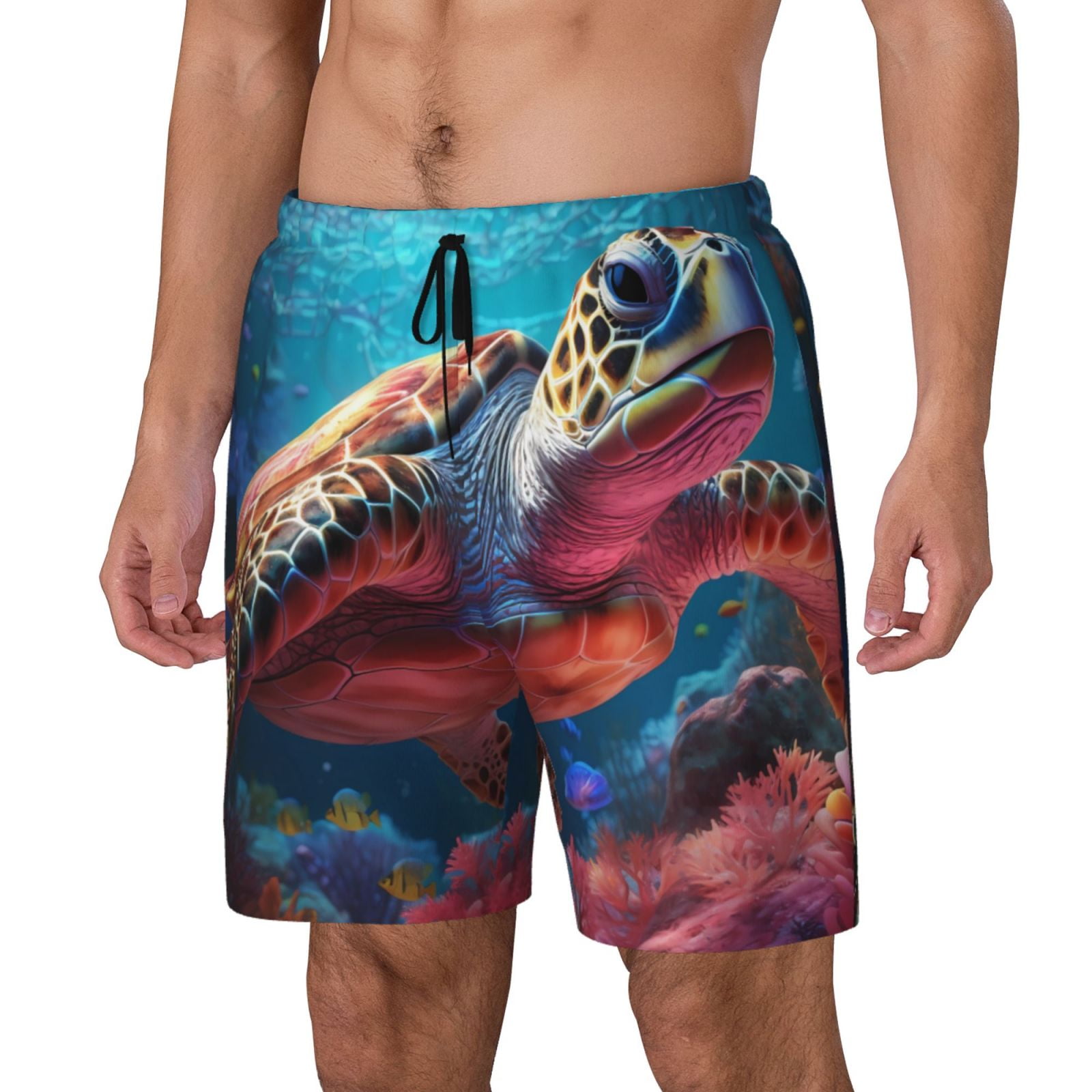 Yiaed Colorful Ocean Sea Turtle Print Mens Swim Trunks Bathing Suit ...