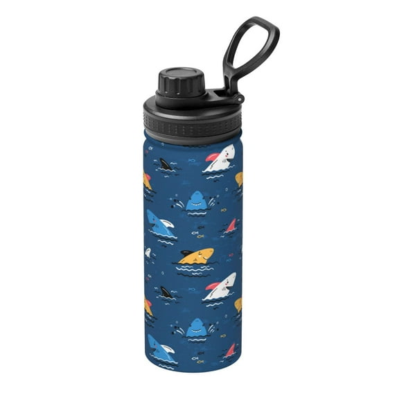 Yiaed Colorful Ocean Shark Print Sports Insulated Kettle Bottle Reusable Stainless Steel Insulated Cup, Outdoor Portable Casual Stainless Steel Insulation Cup
