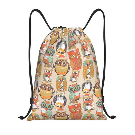 Yiaed Colorful Owls Print Drawstring Bags Drawstring Backpack Bulk String Back Pack Gym Sport Bag-Small