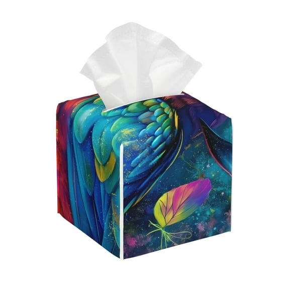 Yiaed Colorful Parrot Jungle Dream Print Tissue Box Cover, PU Leather Decorative Organizer for Tabletop, Bathroom, Car, Office Creative Decorative