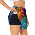 thumbnail image 1 of Yiaed Colorful Parrot Jungle Dream Print Women's Running Shorts with Liner 3 Zipper Pockets Elastic Workout Athletic Gym Yoga Shorts-, 1 of 7
