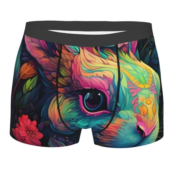 Yiaed Colorful Patterned Rabbit Print Men's Soft Cotton Boxer Shorts Breathable Boxers Underwear Moisture-Wicking Underwear Stretch Boxer Briefs for Man-Large