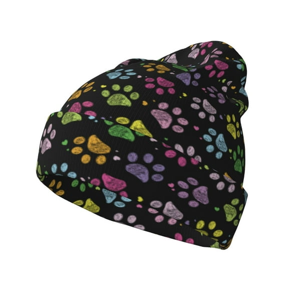 Yiaed Colorful Paw Print Winter Beanie for Men Women, Fleece Lined Beanie Soft Warm Knit Hat Ski Stocking Cuffed Ca